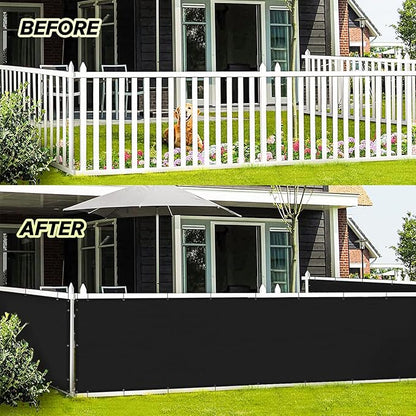 LOVE STORY 2.5' x 10' Black Balcony Screen Privacy Fence Cover UV Protection (HDPE) Weather-Resistant 3 FT Height Shield for Deck, Patio, Backyard, Outdoor Pool, Porch, Railing