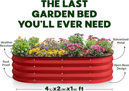 Plant & Plot Galvanized Raised Garden Beds Outdoor // 4×2×1 ft Planter Raised Beds for Gardening, Vegetables, Flowers // Large Metal Garden Box (Red)