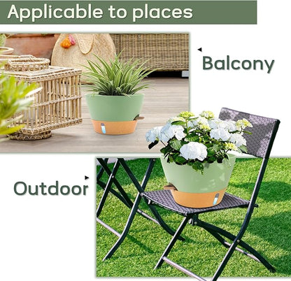 12-Inch Self Watering Planters with Drainage Holes, Large Flower Pots for Indoor Outdoor Plants, Garden Pots Green 3 Pack