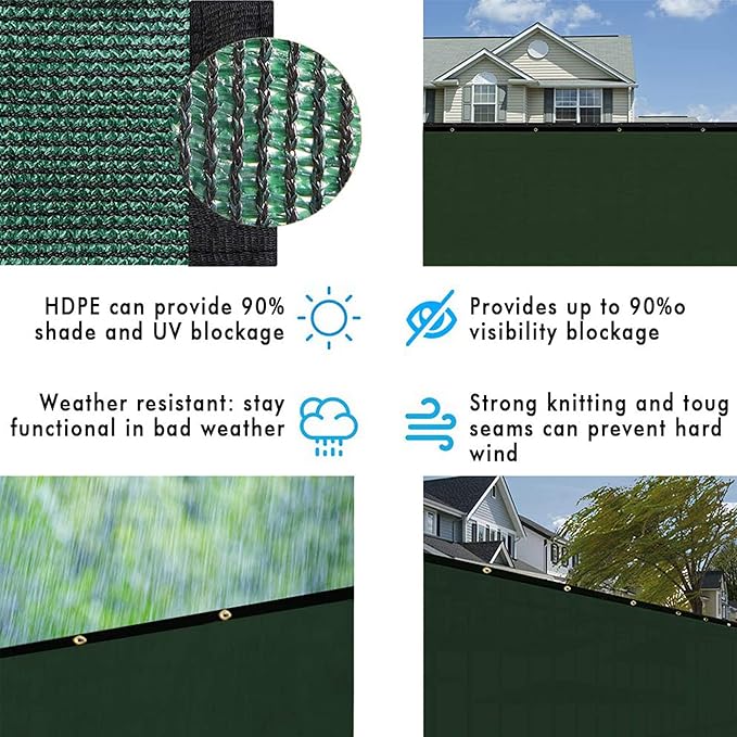 UPGRADE Privacy Fence Screen 4'x78' Dark Green Outdoor 90% Visibility Blockage 170 GSM Mesh Shade Cover Panels for Backyard,Balcony,Home Decoration with Zip Ties,Customized Avaliable