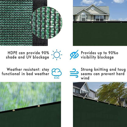 UPGRADE Privacy Fence Screen 6'x32' Dark Green Outdoor 90% Visibility Blockage 170 GSM Mesh Shade Cover Panels for Backyard,Balcony,Home Decoration with Zip Ties,Customized Avaliable
