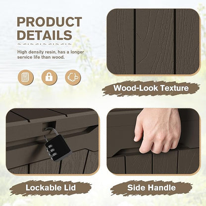 JUMMICO 31 Gallon Resin Deck Box Waterproof Indoor Outdoor Storage Boxes for Patio Furniture Cushions and Garden Tools (Brown, 31gallon-2 Packs)