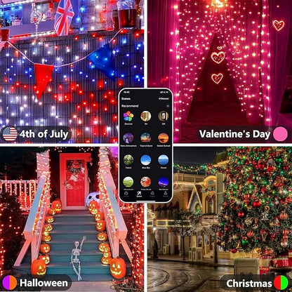YIQU Smart Color Changing Christmas Lights, 66 FT 200 LED RGB String Lights with Remote App Control and Timer, Music Sync Multiple Modes Twinkle Mini Light Waterproof Indoor Outdoor