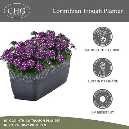Classic Home and Garden Corinthian Trough Planter, 10", Bronze, Pack of 3
