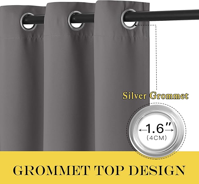 NICETOWN Blackout Curtain Panel for Bedroom - Three Pass Microfiber Noise Reducing Thermal Insulated Solid Ring Top Blackout Window Drape (1 Panel, 52 x 72 inches, Gray)