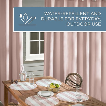 TOWN & COUNTRY BASICS Cabana Solid Heavyweight Indoor Outdoor Curtains, Light Filtering Opacity with Grommet Top, Water Repellent, 2-Pack Set, 54"x96", Blush