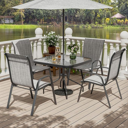 UDPATIO Patio Chairs Set of 4, Stackable Outdoor Dining Chairs with High Back, Breathable Textilene Fabric Outdoor Chair All Weather, 350LBS Capacity for Garden, Backyard (Light Grey)