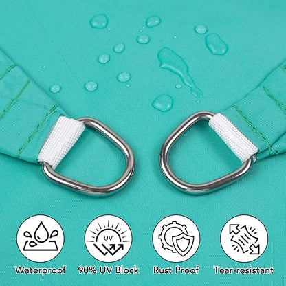 Artpuch Waterproof Sun Shade Sail, 12'x16' Turquoise Rectangular, UV Resistant Rain Canopy, Curved Edges Shade Cloth for Outdoor Patio, Deck, Yard