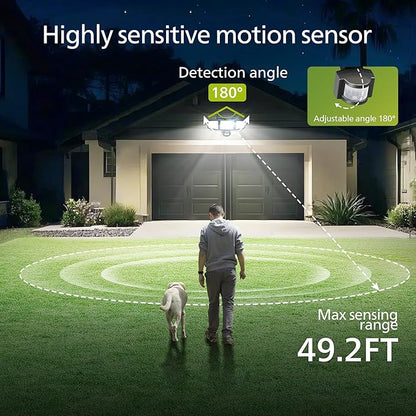 Philips Solar Security Light Outdoor 302 LED 1200lm，Solar-Powered Waterproof Wall-Mounted Flood Light w/PIR Motion Sensor, 3 Heads, IP65 Waterproof, 3 Modes 6 Packs