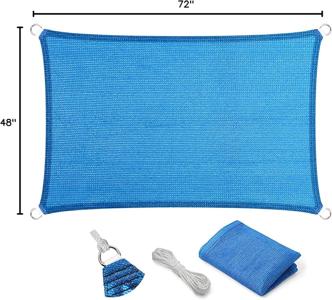 Eden's Decor Straight Flat-Edged Sun Shade Sail Rectangular 4' x 6' Blue UV-Blocking Outdoor Canopy Fabric Cloth Awning for Pergola Patio Garden Backyard Custom Size