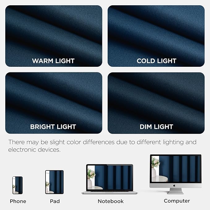 Joydeco Blackout Patio Sliding Door Curtains 90 Inches Long, Grommet Privacy Room Divider Curtains, Extra Wide Thermal Blackout Drapes for Bedroom Living Room (Navy Blue, 70Wx90L, 1 Panel)