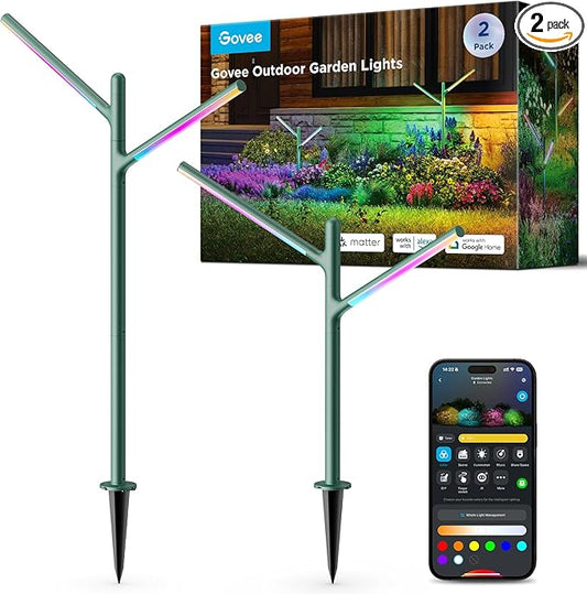 Govee Outdoor Garden Lights 2 Pack, RGBWWIC Smart LED Pathway Lights for Landscape Lighting, 16 Million Colors and 64 Scenes, IP66 Waterproof for Outdoor Patio, Compatible with Alexa, Matter