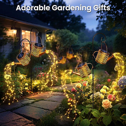 X-PREK Solar Garden Lights Outdoor Decoration, Metal Solar Watering Can Lights Outdoor Waterproof, Small Patio Light Yard Lawn Pathway Decor, Gardening Gifts for Women Mom Grandma 2 Packs