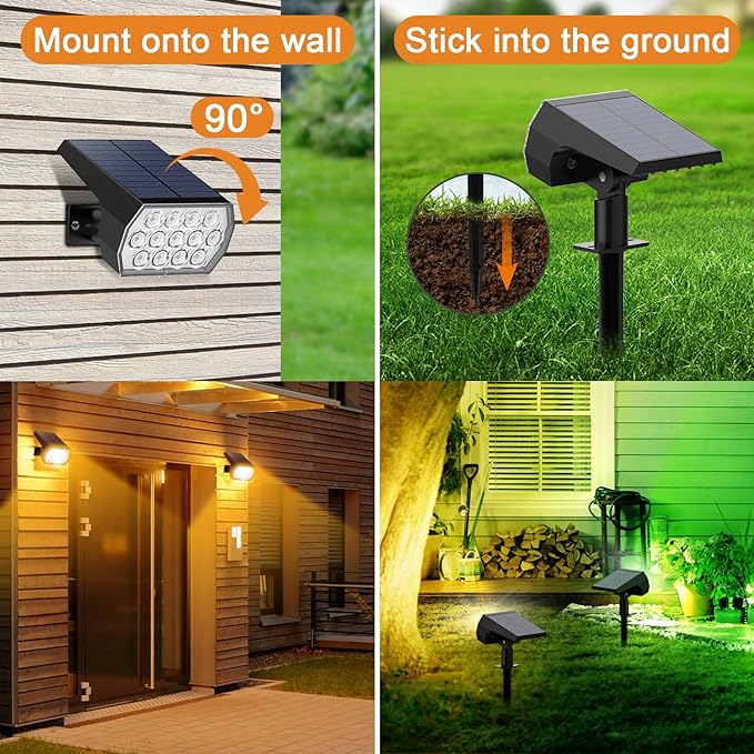 Solar Spot Lights Outdoor Color Changing,[7 Modes/2 Pack] Christmas IP65 Waterproof Landscape Spotlights, Dusk to Dawn Solar Powered Security Light for Patio Gate Walkway Pool Garden Yard Driveway