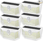 HMCITY 120 LED Solar Lights Outdoor with Motion Sensor and 3 Lighting Modes, IP65 Waterproof Wide Solar Wall Lights Ideal for Garden Patio Yard (Front Button 6Packs, White Shell-Daylight White)