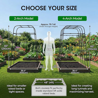 Garden Arch Trellis for Climbing Plants (83" H x 57" L), Metal Cucumber & Tomato Cage, Rustproof Walk-Through Tunnel Support for Pumpkin, Squash, Melon & Rose