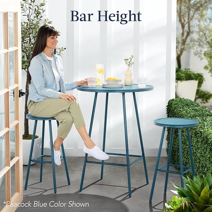 Best Choice Products 3-Piece Patio Dining Set, Bar Height, Outdoor Bistro Set, Outdoor Round Bar Table w/ 2 Bar Stools, Steel - Gray