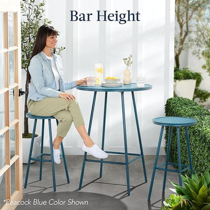 Best Choice Products 3-Piece Patio Dining Set, Bar Height, Outdoor Bistro Set, Outdoor Round Bar Table w/ 2 Bar Stools, Steel - White