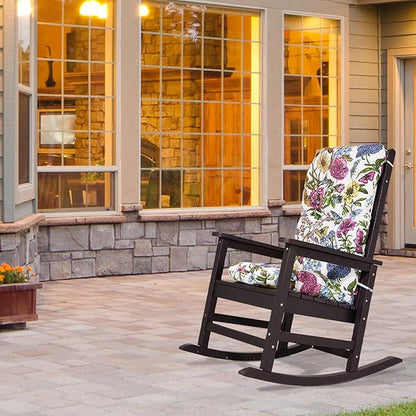 SERWALL HDPE Outdoor Rocking Chair Cushion Set of 4, Memory Foam Cushion Flowers Pattern