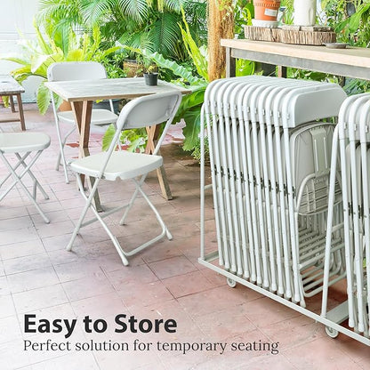 10 Pack Foldable Plastic Chair | Folding & Stackable | 350 lbs Capacity Steel Frame Seats for Indoor Outdoor | Commercial Use Events Wedding Party Bulk Picnic Kitchen Dining - White
