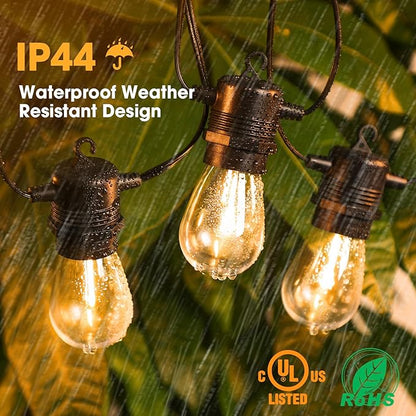 50FT LED Outdoor String Lights with 16 Shatterproof Waterproof S14 Replaceable Bulbs(1 Spare), 2700K Commercial Grade Patio Lights, Outside Hanging Light for Yard Garden Porch Deck Decor