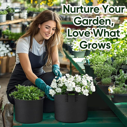 15 Gallon 10-Pack Plant Grow Bags: 350G Thickened Nonwoven Potato Grow Bags with Handles, Black Fabric Flowers Pots Felt Garden Bags, Gardening Supplies for Growing Vegetable Fruit Tomato Herbs