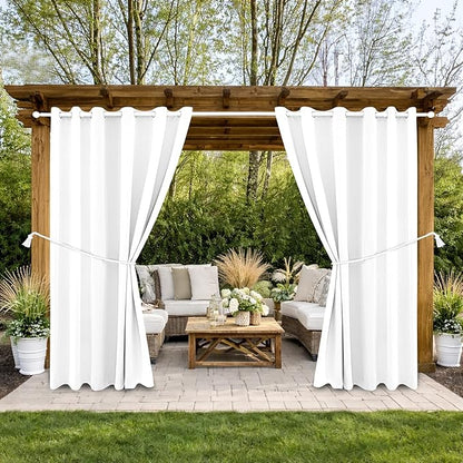 Water Proof Outside Curtains with Grommet Top for Porch, W84 x L95 Thermal Insulated Washable Light Block Outdoor Divider Drapes for Patio Gazebo Deck Pool Area Pergola Cabana (2 Panels)