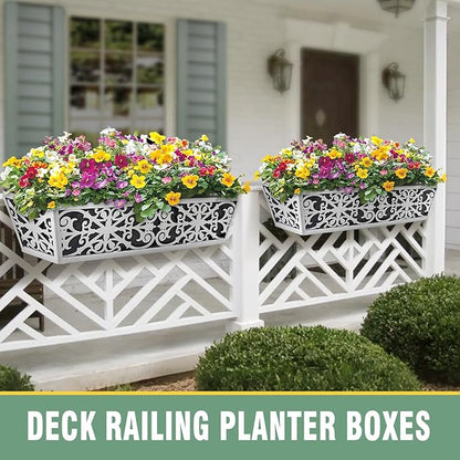 4 Pack 30 Inch Window Boxes Planter for Outdoor Plants Deck Railing Planters Box with Adjustable Brackets for Porch Fence Balcony Hanging Flower Baskets with Non-Woven Fabric Liner for Garden Décor