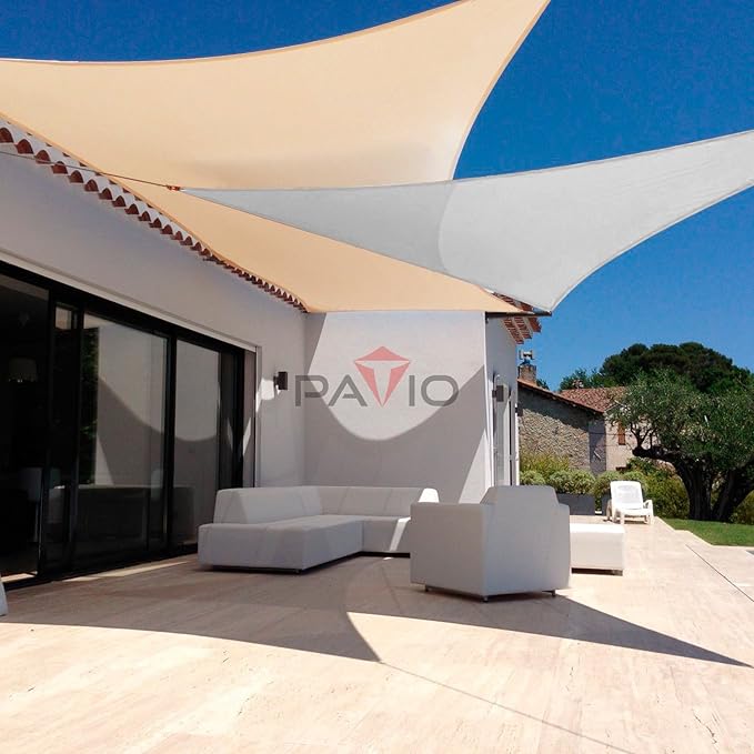 Patio Paradise 15' x 15' x 14'10" Sun Shade Sail Triangle Canopy, Permeable Shade Cloth Fabric Sunlight Block Patio Cover HDPE Deck Awning for Outdoor Backyard Pergolas Roof Shading, Light Gray