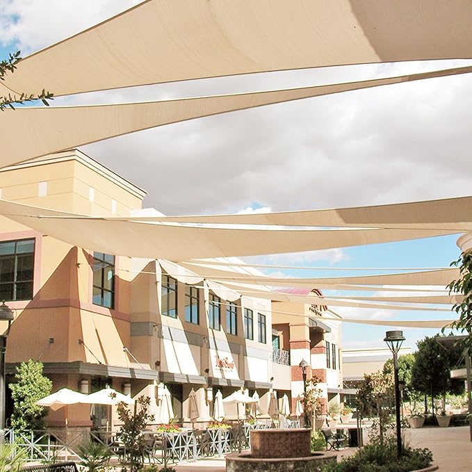 E&K Sunrise 15' x 15' x 15' Sun Shade Sail Triangle Canopy Shade Cover UV Block for Patio Backyard Garden Outdoor (Beige)