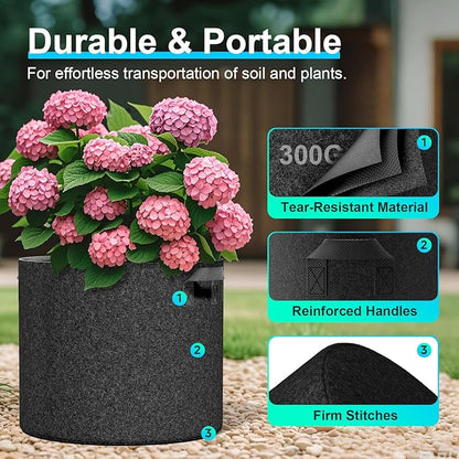 Land Guard 4-Pack Fabric Grow Bags 30 Gallon, Thickened Nonwoven Garden Pots, Growing Bags with Handles, Black
