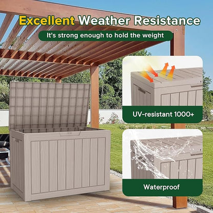 46 Gallon Outdoor Deck Box, Lockable Waterproof Outdoor Storage Boxes For Garden Tools,Indoor Cushions,Accessories Outside Storage Resin Weatherproof Container(Grey)