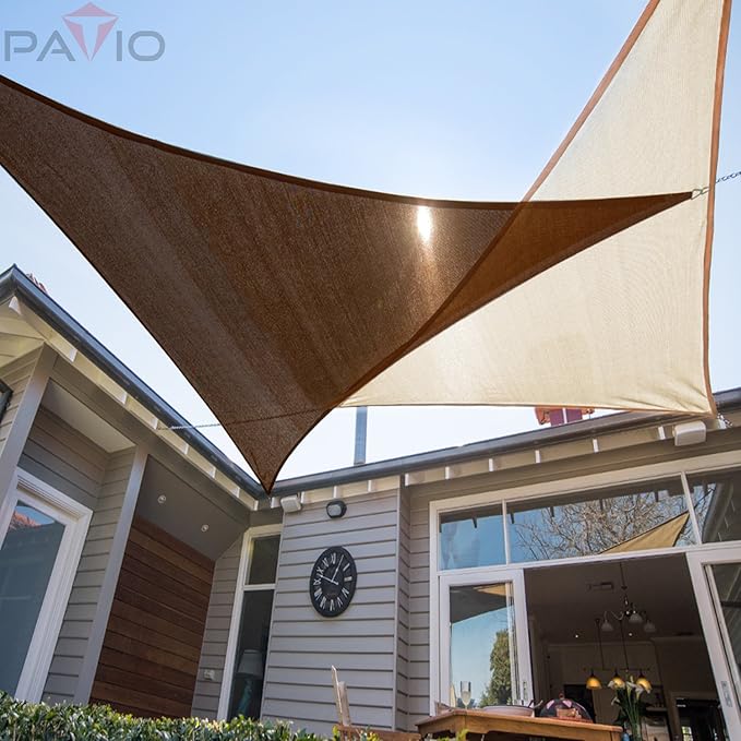 Patio Paradise 17' x 17' x 17' Sun Shade Sail Triangle Canopy Shade Cloth Fabric Sunlight Block Patio Pergola Cover HDPE Deck Awning for Outdoor Backyard Roof Shading, Brown