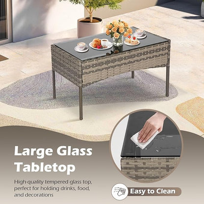 FDW | 4-Piece Patio Furniture Set | Gray & Khakhi | Outdoor Wicker Furniture with Coffee Table | Modern Rattan Chairs Conversation Set | Outdoor Seating | Weather-Resistant | for Porch, Garden, Lawn