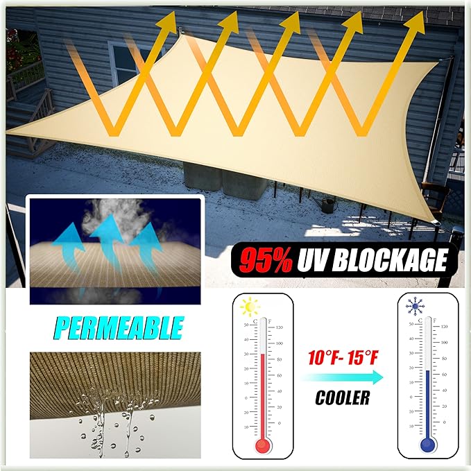 Amgo Custom Size 15' x 18' x 23.4' Sand Beige Right Triangle Sun Shade Sail Order to Make Canopy Awning UPF50+ AGSLT, 95% UV Blockage, Water & Air Permeable, 200GSM Commercial Standard (We Customize)