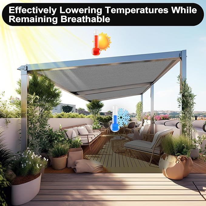 Artpuch 90% Sun Shade Cloth, 8 x 16 FT Pergola Shade Cover Canopy with Grommets, Sun Screen Fabric Tarp for Patio, Outdoor, Garden, Backyard, Blue Grey