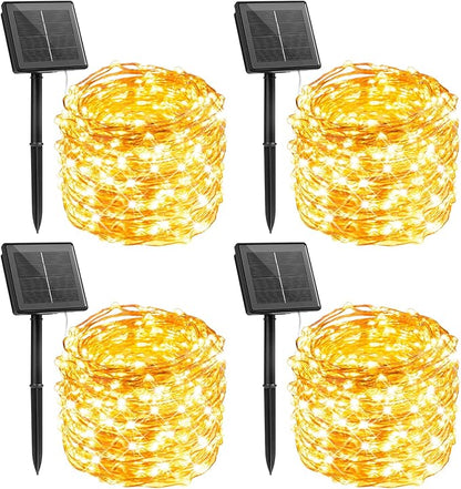 Minetom Solar String Lights, 4 Packs Total 132Ft 400 LED Solar Fairy Lights, Waterproof Solar Lights for Outside Patio Yard Tree Wedding Christmas, Warm White