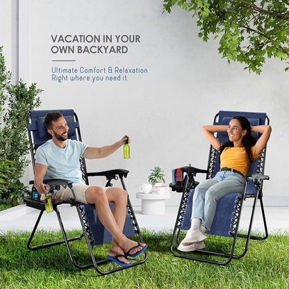 Nestl Zero Gravity Chairs Set of 6, Patio Lounge Chair Outdoor with Pillows & Cup Holder Trays, Adjustable Steel Mesh Reclining Camping Chair, Folding Patio Lawn Chair for Deck, Beach, Yard - Blue