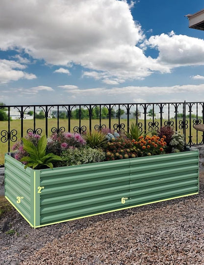 CABIHOME 2 Pcs 6x3x2 Ft Galvanized Raised Garden Bed, Deep Root Planter Box for Vegetables, Flowers, Herbs- Large Metal Raised Garden Bed Kit for Outdoor Use, Green