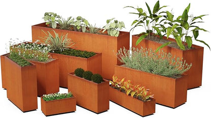 Plantercraft Extra Large Corten Steel Planter – 48x24x30 Large Rectangular Planters for Outdoor Plants, Commercial Grade Metal Planter Box for Patios and Landscapes