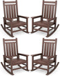 SERWALL Oversized Outdoor Rocking Chair Set of 4, HDPE Rocker for Adults, Patio Rocking Chairs for Porch, Brown