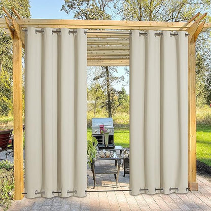 NICETOWN Outdoor Patio Curtain Windproof Double Grommets, Thermal Insulated Room Darkening Top & Bottom Grommets Drape, Waterproof and Better Privacy for Cabana, Beige, W52 x L84, 1 Piece
