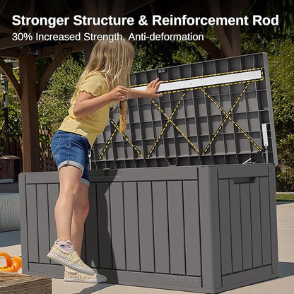 EAST OAK Outdoor Storage Box, 90 Gallon Deck Box, Waterproof Resin Storage Bin for Patio Cushions, Gardening Tools, Lockable, UV Resistant, Grey
