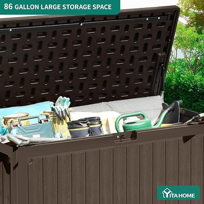 YITAHOME 90 Gallon Large Deck Box with Side Handles, Outdoor Double-Wall Storage for Patio Furniture Cushions, Garden Pool Accessories, Waterproof & Lockable