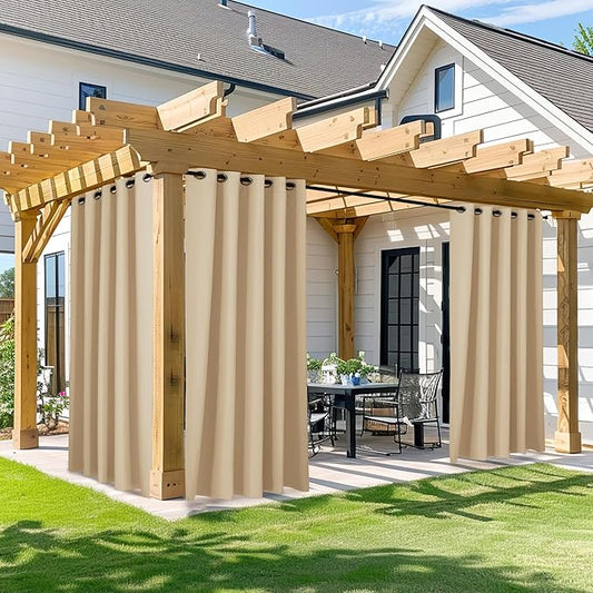 NICETOWN Waterproof Outdoor Curtain 84 inch Long, 66" Wide Stainless Grommet Sunlight Blocking Window Treatment Drape Blackout Curtains for Gazebo/Patio Porch/Pergola/Cabana (Biscotti Beige, 1 Panel)