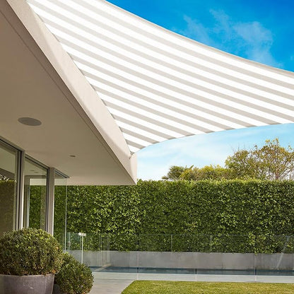 E&K Sunrise 21' x 21' x 21' Sun Shade Sail Triangle Canopy Shade Cover UV Block for Patio Backyard Garden Outdoor (Beige White Strip)
