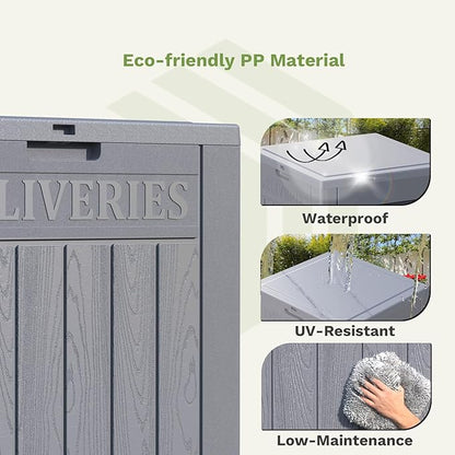 Patiowell 48-Gallon Resin Package Delivery Box for Outside, Waterproof Storage Deck Box with Lockable Secure (Grey)