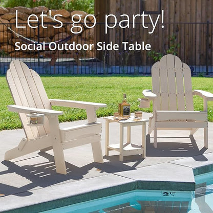 LUE BONA Adirondack Outdoor Side Table, 2-Tier Sand HDPS Patio End Table Weather Resistant, Morden Side Table for Patio, Pool, Porch
