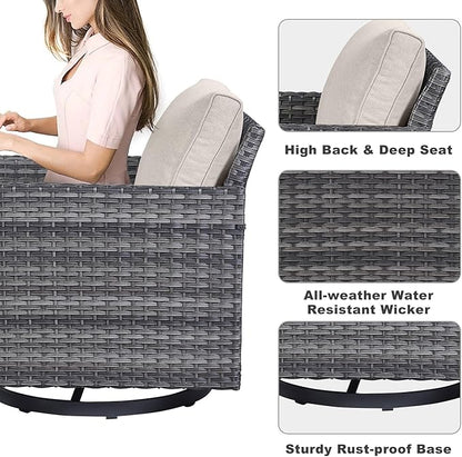 Belord Family Reunion Patio Conversation Set - 6 Piece Outdoor Sectional Furniture Set with Storage Box and Wicker Swivel Glider Chair Set of 2,Removable Beige Cushions for Deck Backyard Sunroom