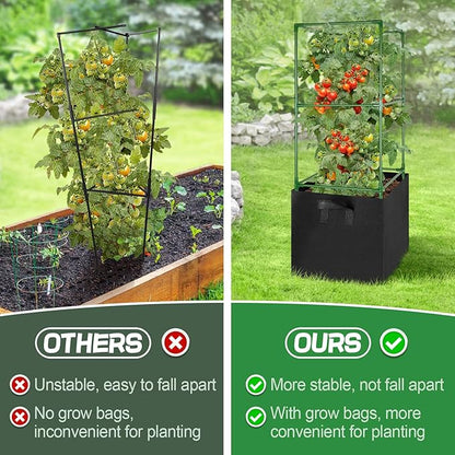 ANPHSIN 3 Sets Tomato Cages with 17 Gallon Grow Bags - 46'' Heavy-Duty Plant Support Trellis Tomato Planter Pots Kit, Garden Vegetables Cucumber Flowers Vertical Climbing Plants Vines